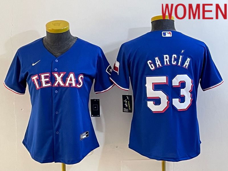 Women Texas Rangers #53 Garcia Blue Game Nike 2023 MLB Jersey style 2